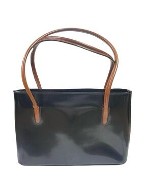 Simone Firenze Handmade Black & Brown Genuine Leather Handbag - 11” x 8” x 4”